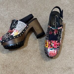 Jessica Simpson Multicolor Floral Patchwork Platform Clogs